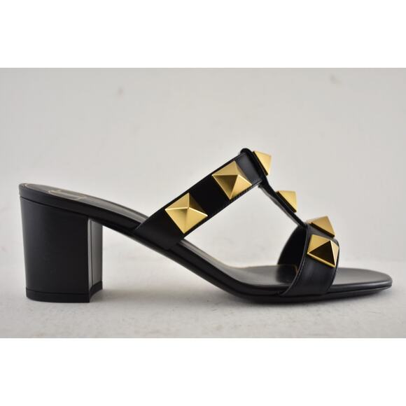 Valentino Rockstud Roman Stud Black City 60mm Slide Mule Sandal Block Heel 37.5 - Picture 2 of 16